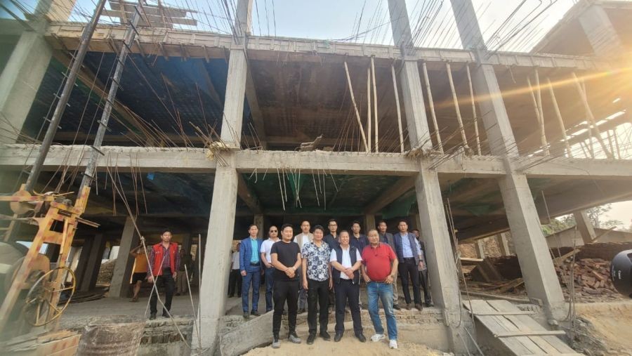 CAWD Advisor Kudecho Khamo and others during inspection to ongoing construction of ADC office Complex at Akuluto on April 13. (Morung Photo)